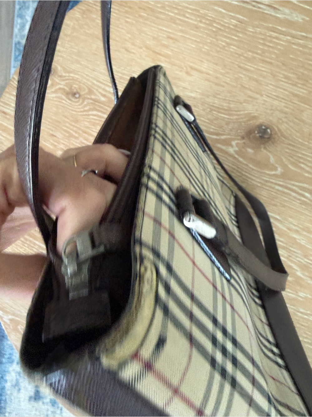 Burberry Beige Check Shoulder Bag with Brown Leather Trim - Picture 12 of 12